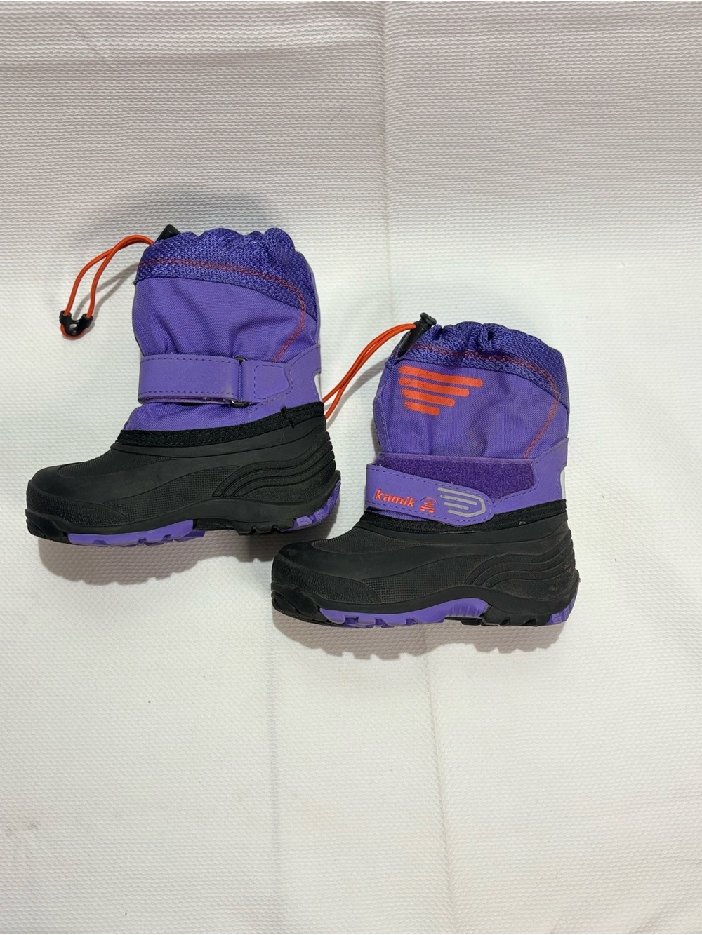 Kamik Purple and Black Kids Snow Boots with Orange Accents
